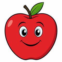 Red apple with leaves isolated on white, red apple vector illustration, fruti vector art, red apple silhouette, food icon, apples line art, eps