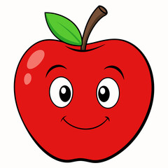 Red apple with leaves isolated on white, red apple vector illustration, fruti vector art, red apple silhouette, food icon, apples line art, eps