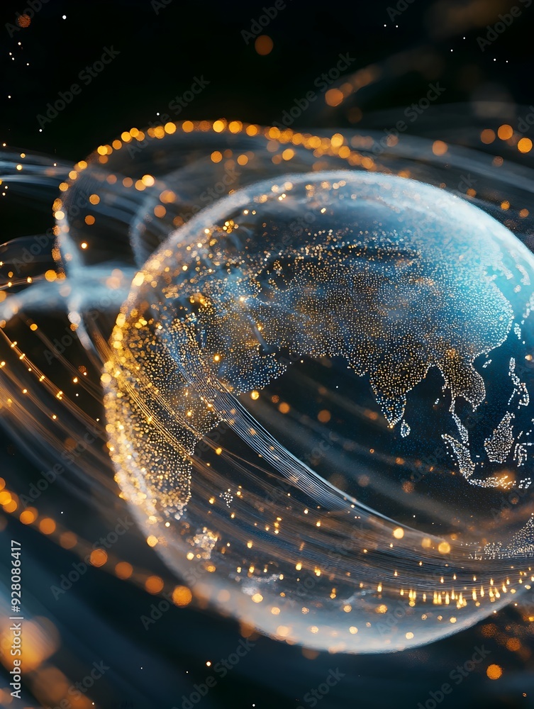 Poster glowing futuristic global network and connectivity concept with digital data streams