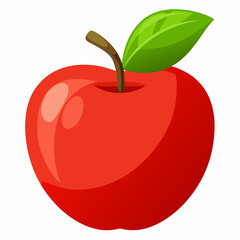 Red apple with leaves isolated on white, red apple vector illustration, fruti vector art, red apple silhouette, food icon, apples line art, eps