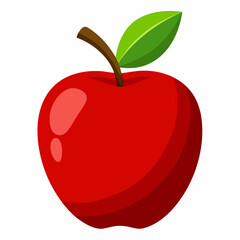 Red apple with leaves isolated on white, red apple vector illustration, fruti vector art, red apple silhouette, food icon, apples line art, eps