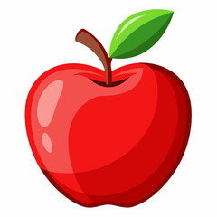 Red apple with leaves isolated on white, red apple vector illustration, fruti vector art, red apple silhouette, food icon, apples line art, eps