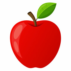 Red apple with leaves isolated on white, red apple vector illustration, fruti vector art, red apple silhouette, food icon, apples line art, eps