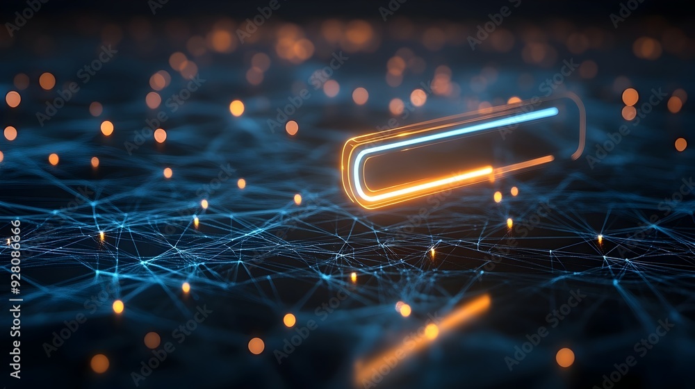 Poster digital futuristic network of particle connections and technological innovations