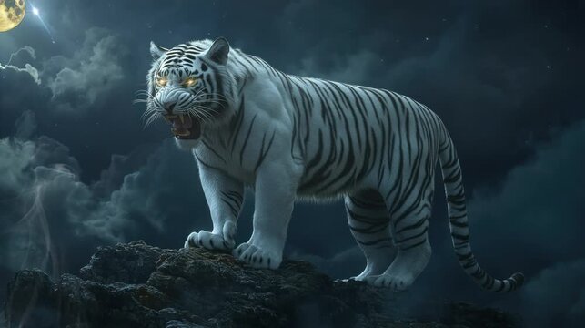 a large tiger stalking its prey with very beautiful shining eyes. seamless looping time-lapse virtual 4k video Animation Background.