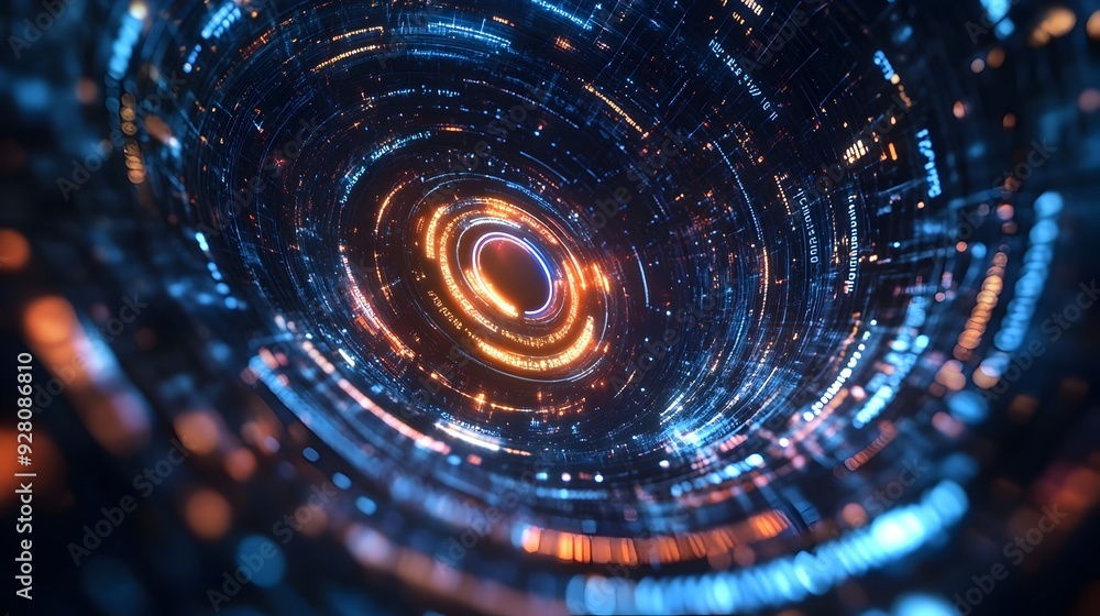 Poster mesmerizing futuristic fractal wormhole portal in glowing cosmic space with swirling energy dynamics