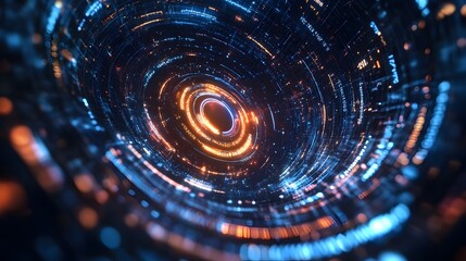 Obraz premium Mesmerizing Futuristic Fractal Wormhole Portal in Glowing Cosmic Space with Swirling Energy Dynamics
