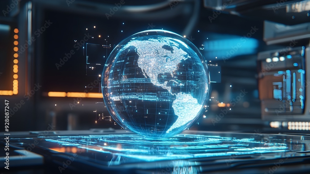 Poster futuristic digital globe with global network and data transfer