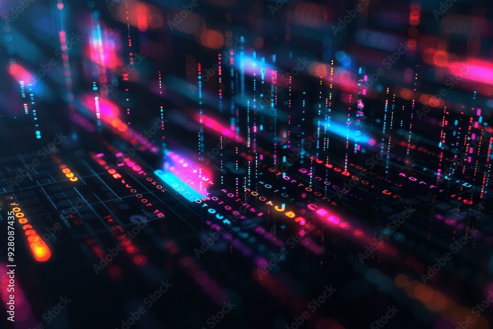 Poster abstract digital network with neon lights and code
