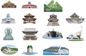 北陸甲信越観光地イラストアイコン　14種