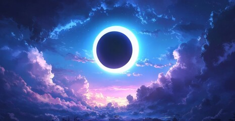 Enchanting Anime-Style Lunar Lullaby: A Dreamy Night of the Lunar Eclipse, Magical Sky Gathering for Astronomical Parties and Stargazing Events ,a Cozy Abstract Perfect for Gaming Art and Storybook Il