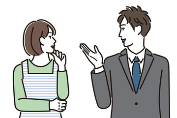 説明をするビジネスマンと話しを聞く主婦