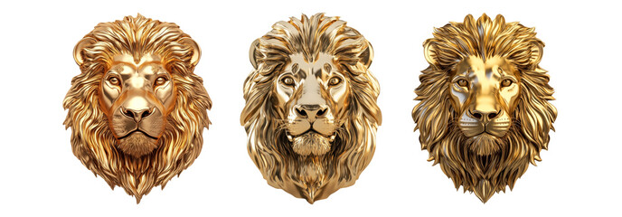 Gold lion head set isolated on transparent background