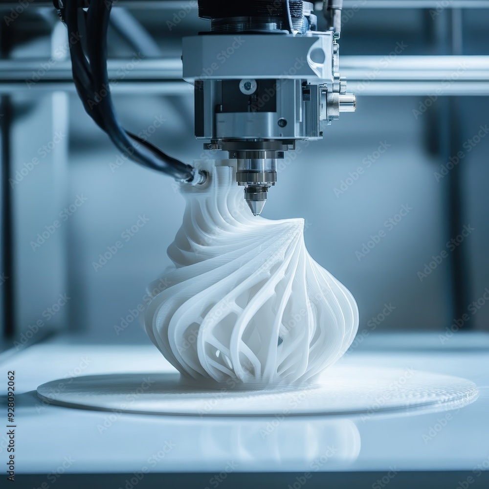 Poster 3d printing close-up modern technology creating intricate design