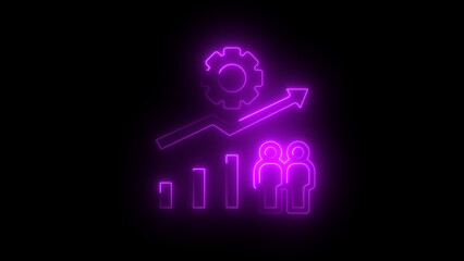 Glowing Neon Gear, Team, and Growth Chart Animation, Futuristic Business and Productivity Concept