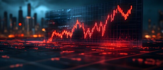 visualization of the financial impact and rising oil prices during a global energy crisis using a detailed market chart or graph with data analytics and urban skyline backdrop