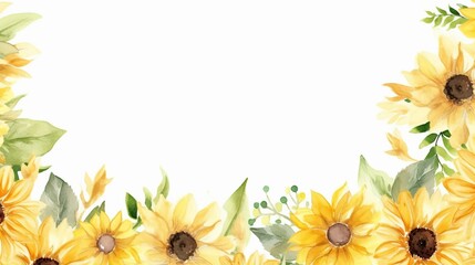 Obraz premium Watercolor Sunflower Border