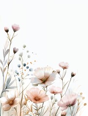 flowers grass together exquisite illustration petal gradient scheme poppies sketch dull color chinese dried