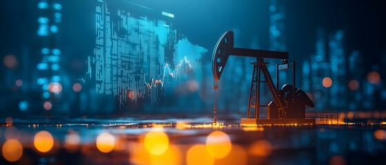 3D visual representation showcasing the impact of rising oil prices on global commodity trading market volatility and financial analytics displayed on a digital dashboard interface