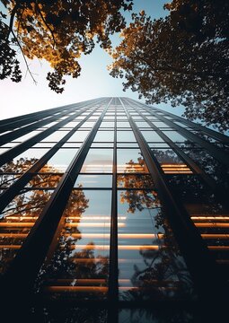 view tall building lot windows placed looking depth details mysterious exterior lit centered luxury equipment fourth dimension sky