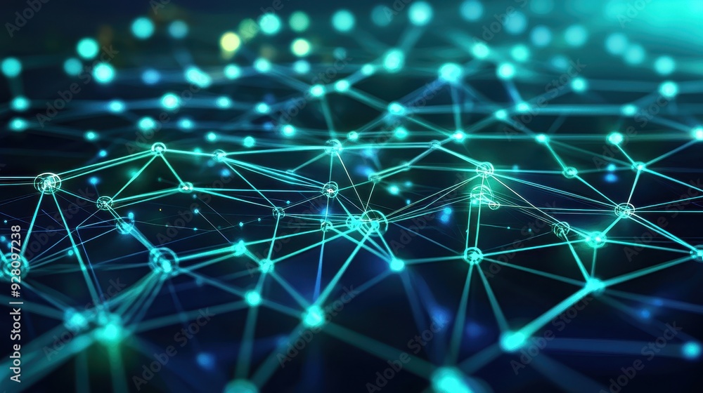 Poster abstract blue and green network connection background - digital technology concept.