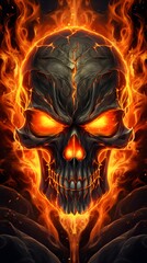 Naklejka premium Spooky Evil Skull with Fire for Mobile Wallpaper
