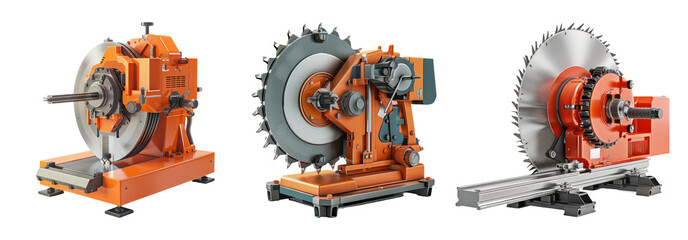 Naklejka premium Circular saw machines set isolated on transparent background with industrial cutting tools