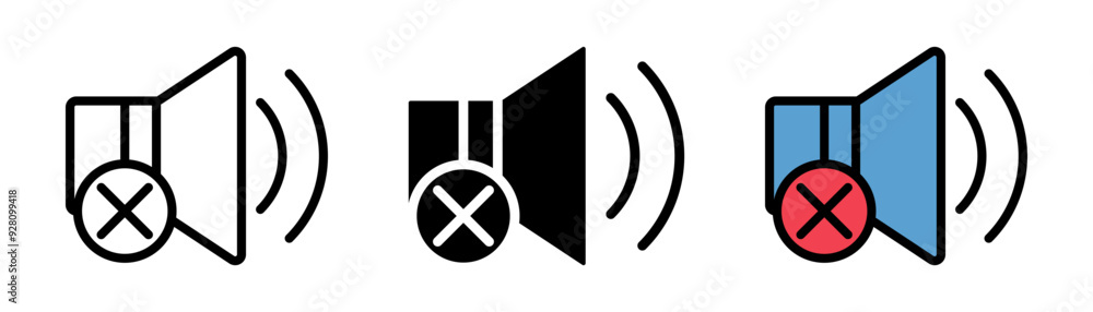 Poster no sound notification icon set. mute symbol. simple design isolated on white background