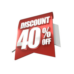 3d sales red and white discount price tag for composition 40 percent, amazing for product promotion