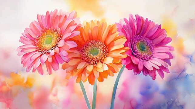 Watercolor gerberas with bright, bold colors.