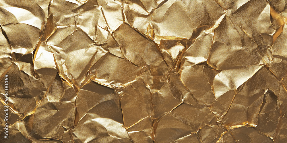 Poster crumpled gold foil texture creating a shiny festive background
