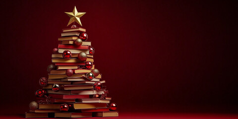 Christmas tree made of books celebrating christmas for book lovers