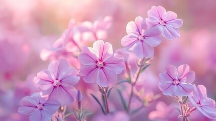 Obraz premium Watercolor phlox flowers in a meadow, with soft, pastel colors.