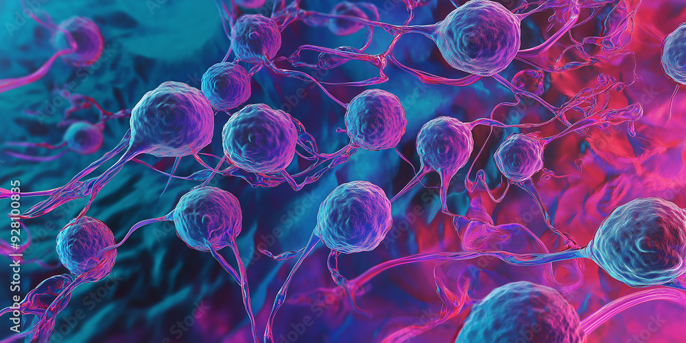 Leinwandbilder microscopic view of nerve cells sending signals in the brain