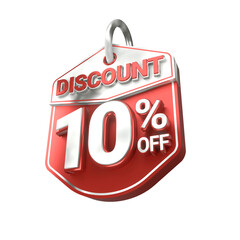 3d sales red and white discount price tag for composition 10 percent, amazing for product promotion