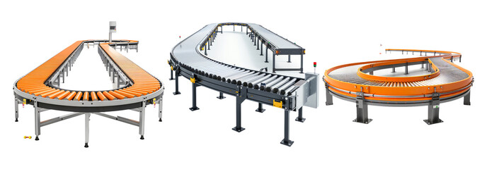 Industrial conveyor belt systems isolated on transparent background