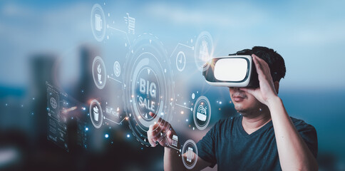 Businessman is showing concept of future technology and internet connection network with AI as controller. A graphic floated in the air on his hand. Data center network concept.