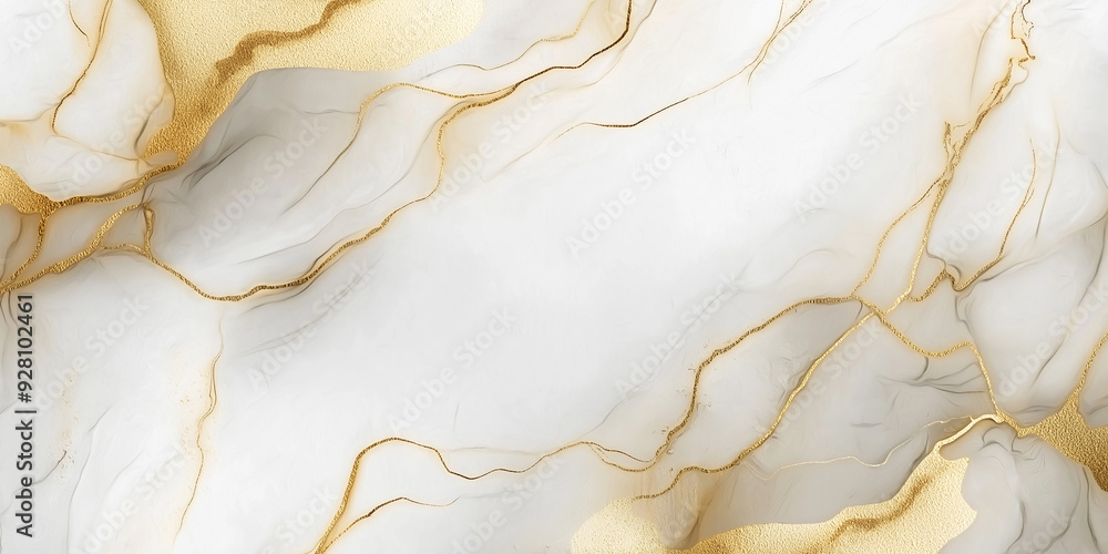 Aufkleber White and gold liquid ink background creating abstract flowing pattern