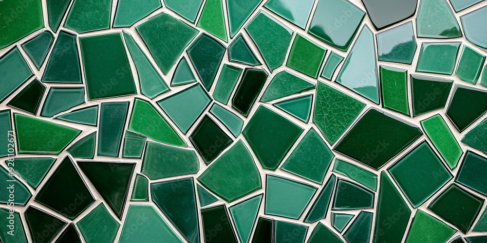 Poster Green ceramic mosaic tiles creating abstract pattern background