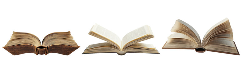 Obraz premium Open books in different angles isolated on transparent background