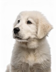 グレート・ピレニーズの子犬のポートレート（Great Pyrenees puppy portrait on white background）
