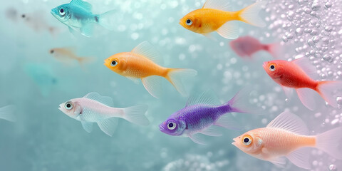 Fototapeta premium Colorful fish swimming in aquarium with bubbles