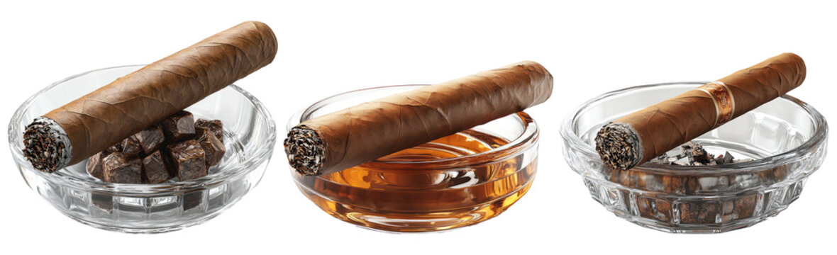 Cigars in ashtrays isolated on transparent background