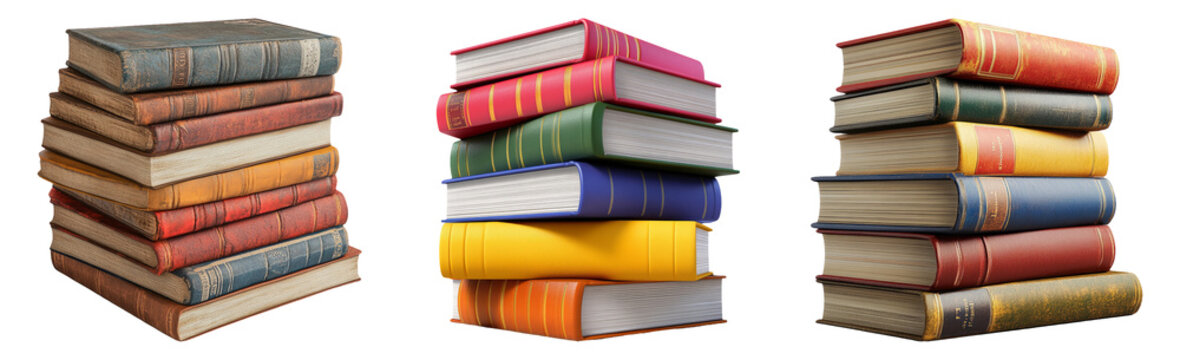 Stacks of old books isolated on transparent background