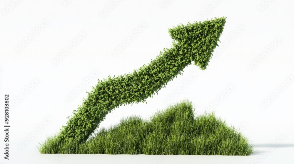Aufkleber 3d rendering of a green arrow growing on a lush tree and a growing bar graph.