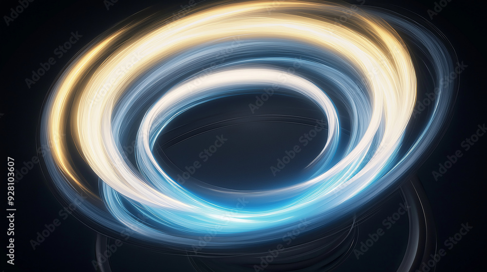 Fototapete Abstract circular light trails creating a dynamic swirl on black background
