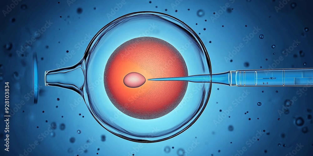 Wall mural In vitro fertilization showing sperm fertilizing egg in laboratory