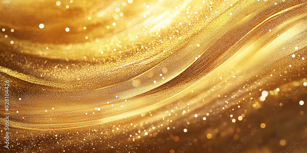 Poster abstract golden waves background flowing with sparkling particles