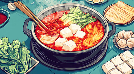 Hot pot food illustration