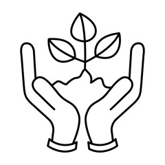 Hand Holding Plant Editable Line Icons. Green Technology, Net Zero, Carbon Neutral and Environmental Sustainability Concept in Minimal Style. Thin Outline Icons Collection